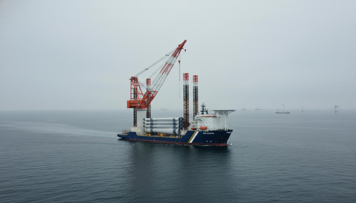 Судно для установки ветрогенераторов Wind Zaratan с массивным краном в открытом море