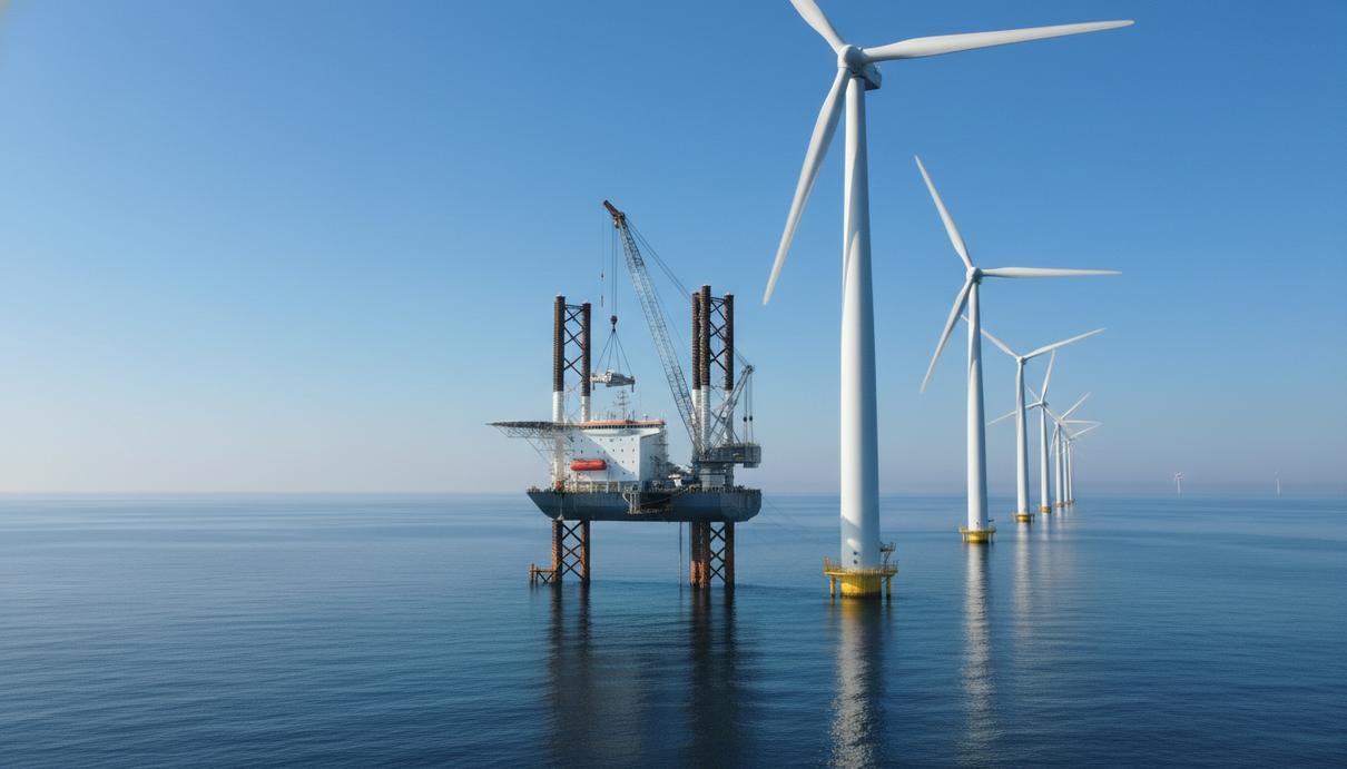 Специализированное судно для обслуживания ветрогенераторов в море рядом с морскими ветряными турбинами