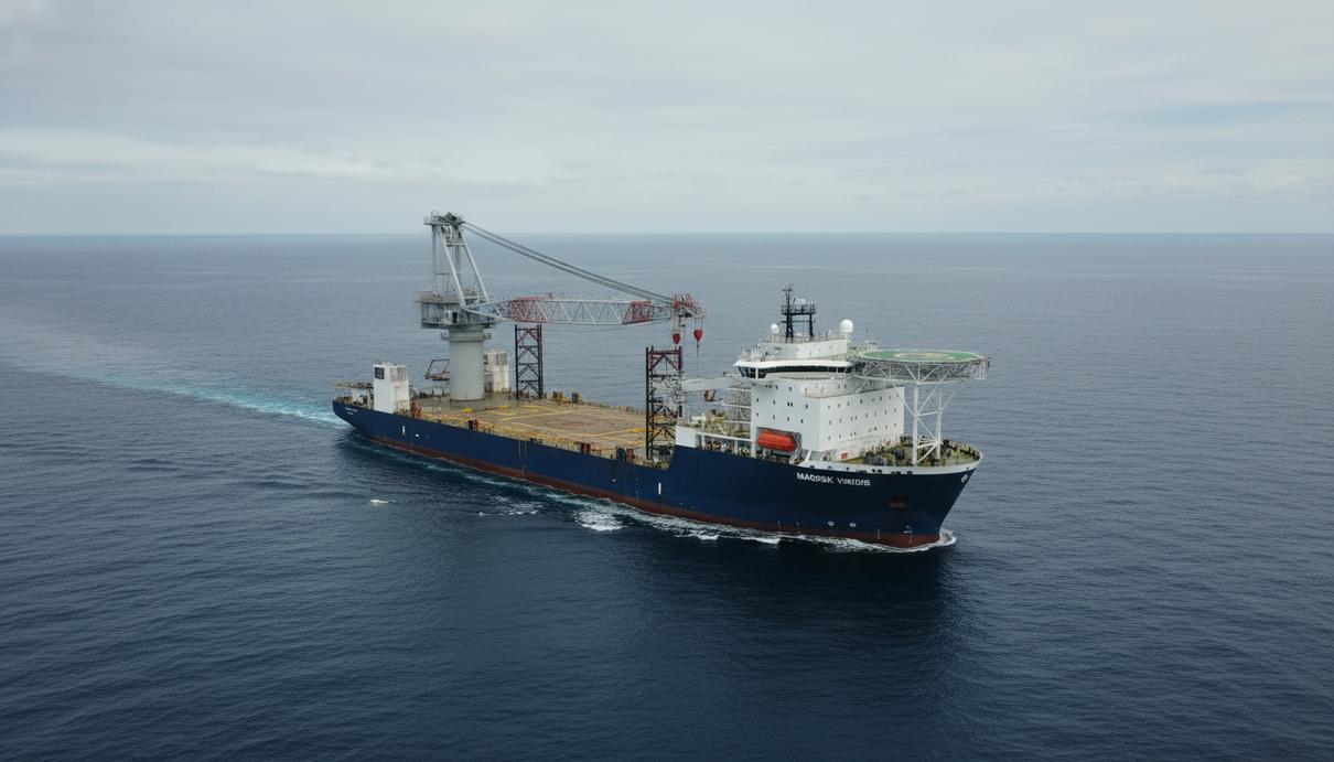 Специализированное морское судно Maersk Viridis с подъемным краном в открытом море