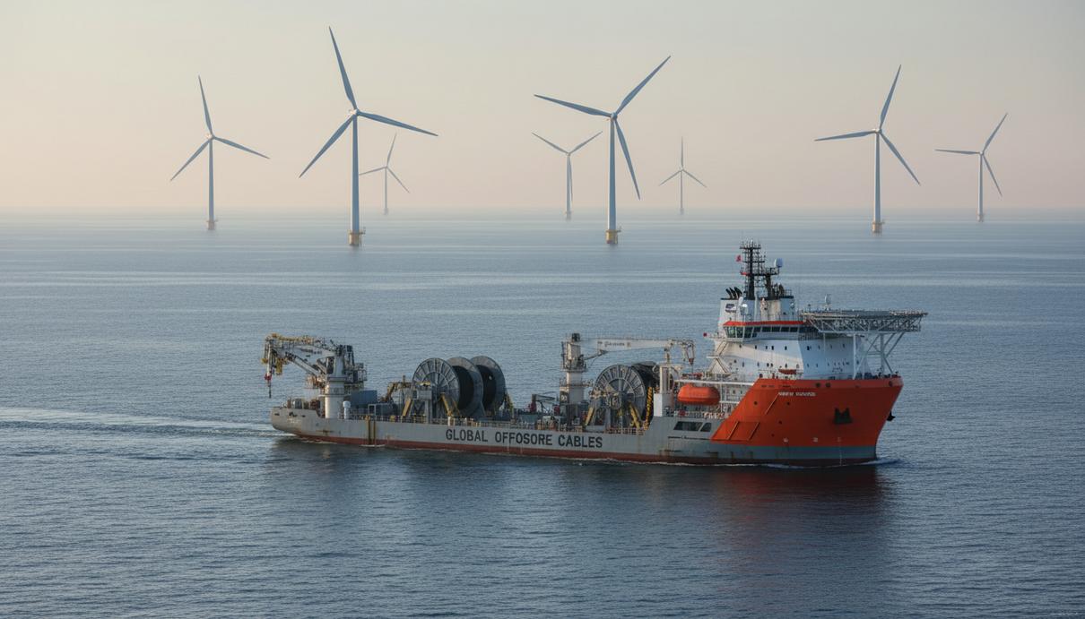 Специализированное судно для прокладки кабеля в Северном море рядом с морскими ветряными генераторами