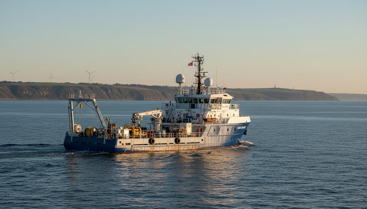 Исследовательское судно Fugro Frontier в акватории Ирландского моря у побережья Ланкашира