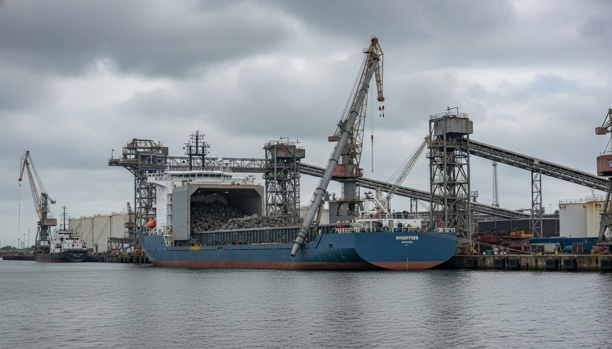 Boskalis готовит к работе крупнейшее в мире судно для отсыпки камня Специализированное судно Windpiper для подводной отсыпки камня у причала в порту Роттердама