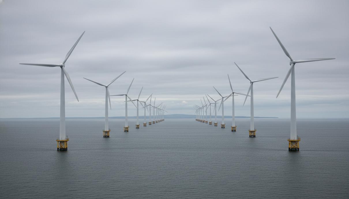 Ветряные турбины морской электростанции Рейс-Банк в Северном море у побережья Норфолка