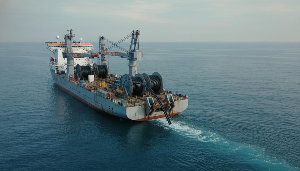 Промышленное судно для укладки подводного кабеля в открытом море