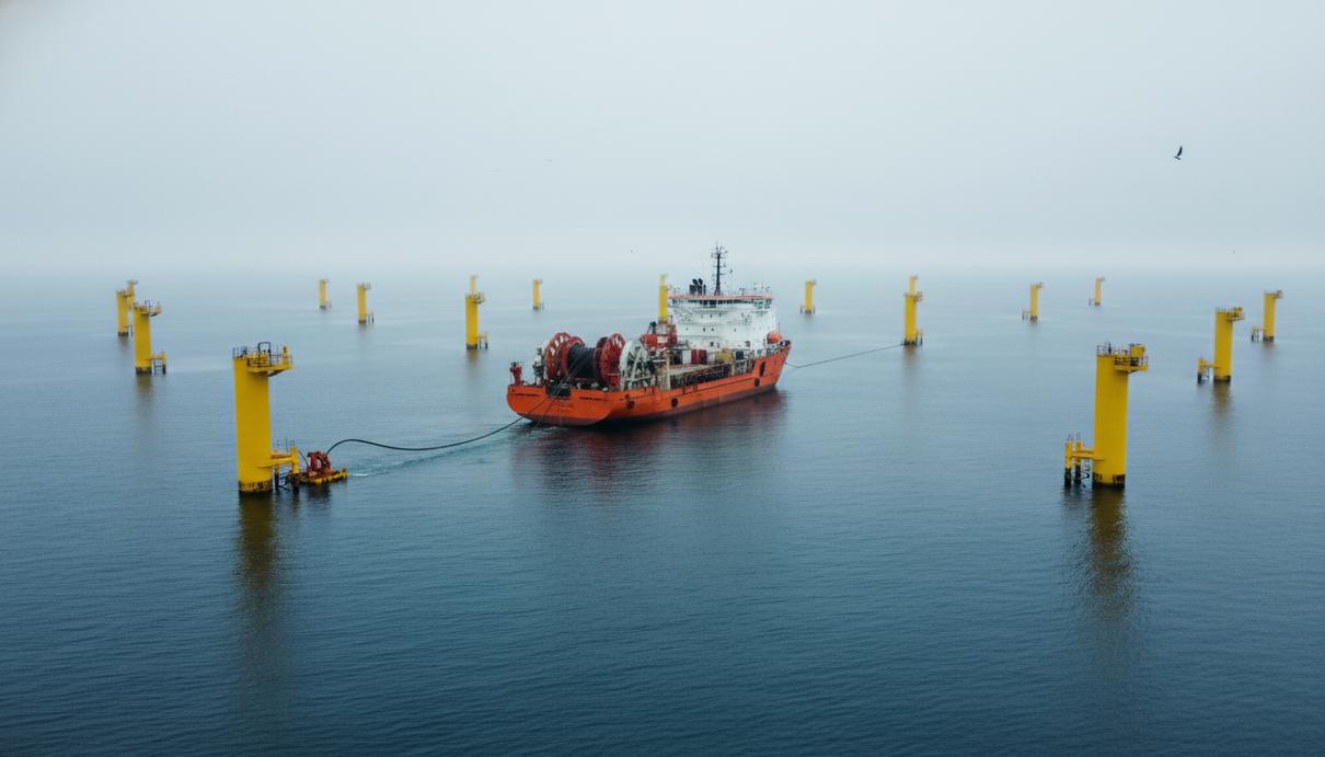 Прокладка кабеля и стальные основания морских ветрогенераторов в Балтийском море
