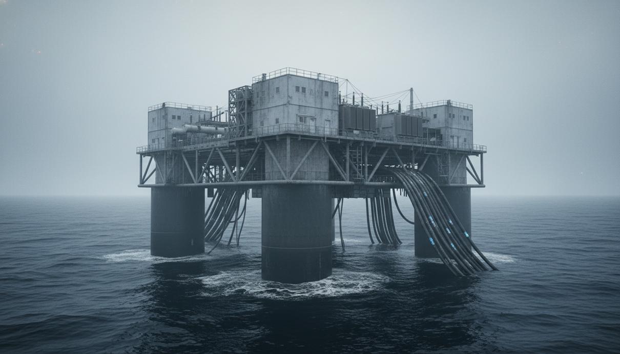 Плавучая подстанция для морской ветроэнергетики на металлическом основании в открытом океане