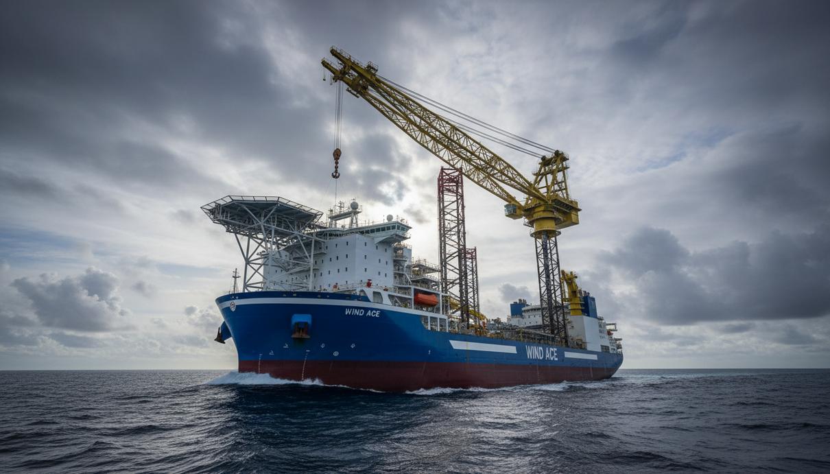Cadeler получила судно Wind Ace для проекта East Anglia TWO Новое судно-установщик для морских ветротурбин «Wind Ace» с большим краном в открытом море.