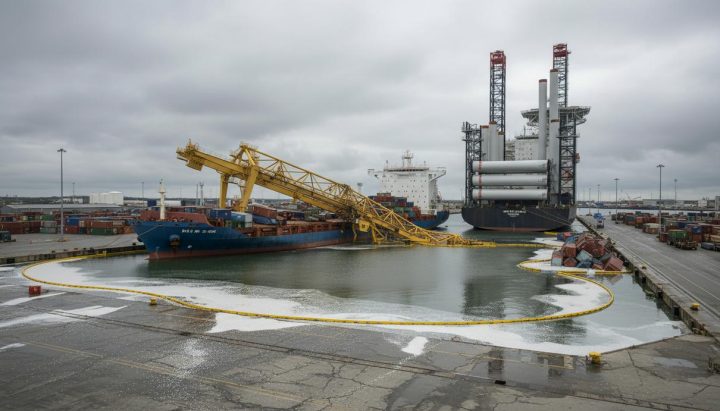 В порту Тайн из-за аварии с судном Wind Orca обрушился кран